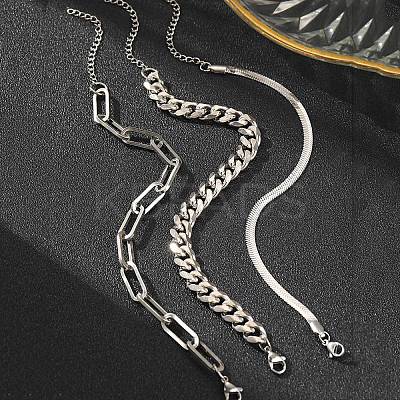3Pcs 3 Styles 304 Stainless Steel Chain Bracelet Set BJEW-F505-01P-1