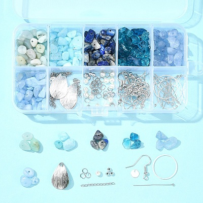 DIY Brass & Natural Gemstone Chips Dangle Earrings Jewelry Making Kits DIY-FS0006-85-1