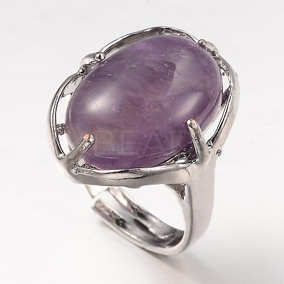Adjustable Oval Gemstone Wide Band Rings RJEW-L062-01G-1