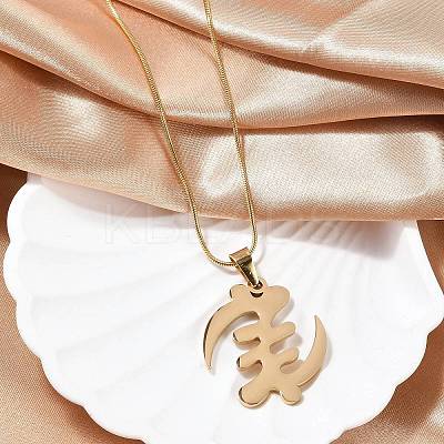 304 Stainless Steel Gye Nyame Symbol Pendant Snake Chain Necklaces NJEW-L157-05G-1