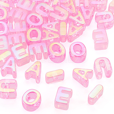 50Pcs 5 Styles UV Plating Rainbow Iridescent Acrylic Beads OACR-TA0004-93D-1