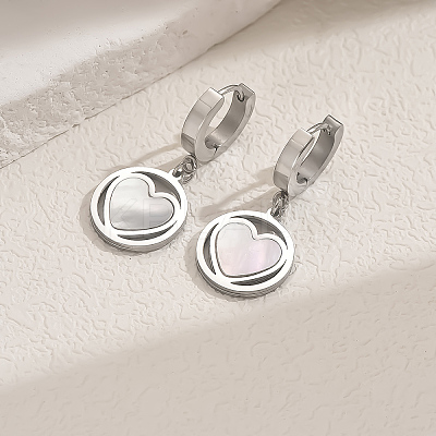 201 Stainless Steel Flat Round with Hollow Heart Hoop Earrings Daily Holiday Accessories OM1741-3-1