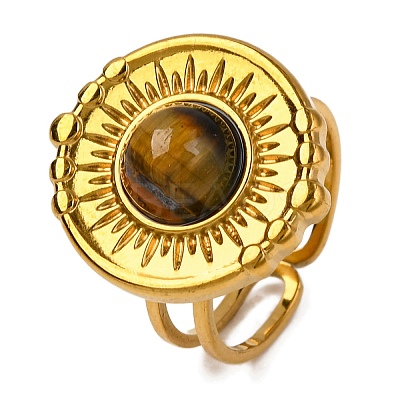Natural Tiger Eye Finger Rings RJEW-Q822-28G-03-1