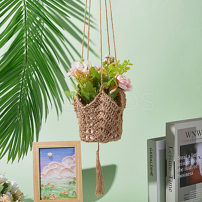 Jute Rope Weaving Flower Pots Net Pocket AJEW-WH20067-079-1