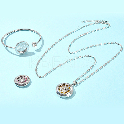 1Pc Stainless Steel Open Cuff Bangles & 1Pc Stainless Steel Pendant Neclace AJEW-SC0004-06B-1