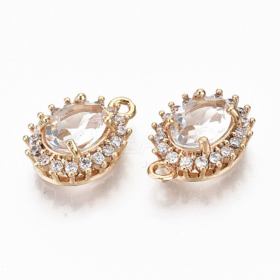 Brass Glass Rhinestone Pendants GLAA-S179-28-RS-1