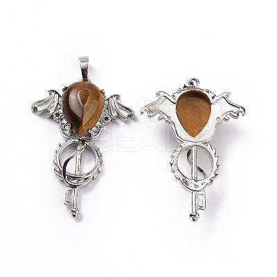 Natural Tiger Eye Teardrop Pendants G-P496-03P-22-1