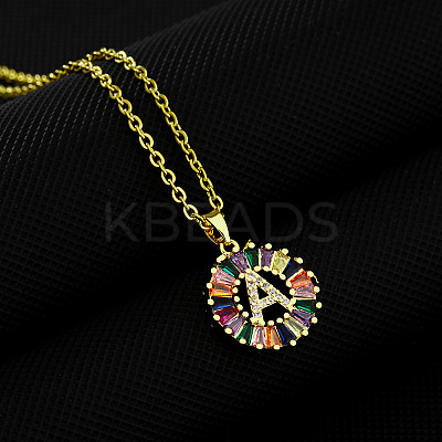 Brass Pave Colorful Cubic Zirconia Initial Ring Pendant Necklaces FS-WGF1437-01-1