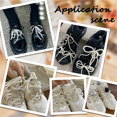 2 Pairs Bowknot ABS Imitation Pearl Shoe Lace Decorations DIY-SP0002-83B-1