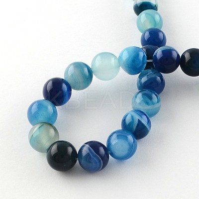 Dyed Natural Striped Agate/Banded Agate Round Bead Strands G-R342-4mm-05-1