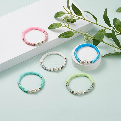 Handmade Polymer Clay Heishi Beads Stretch Bracelet BJEW-JB07453-1