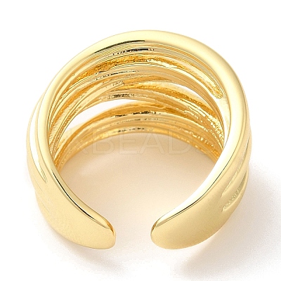 Rack Plating Brass Multi Line Open Cuff Ring for Women LS-RJEW-A016-04G-1