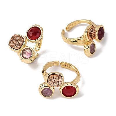 Natural Amethyst/Korean Jade/Agate Germ Cuff Rings RJEW-M076-05G-05-1