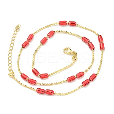 Brass Enamel Column Link Chain Necklaces NJEW-H039-05G-03-1