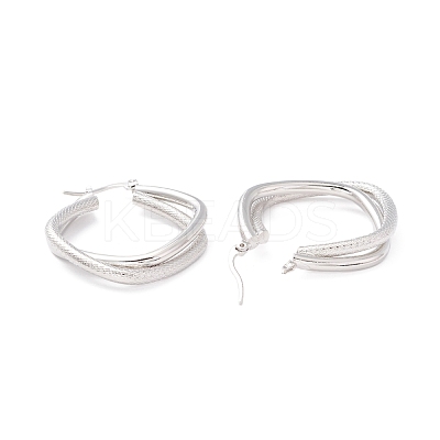 Textured Double Rhombus Brass Huggie Hoop Earrings for Women EJEW-A064-14P-RS-1