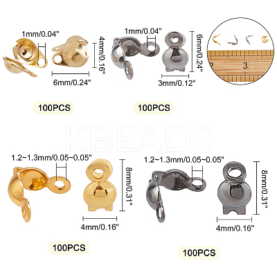 400Pcs 4 Style 304 Stainless Steel Bead Tips STAS-PH0003-78-1