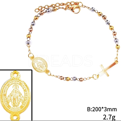 304 Stainless Steel Jesus & Cross Link Bracelet with 201 Stainless Steel Beaded Chains LS-BJEW-WH0012-20A-1