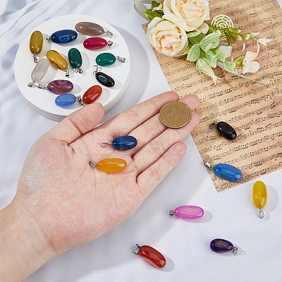 20Pcs 10 Colors Natural Agate Dyed Pendants G-FH0002-43-1