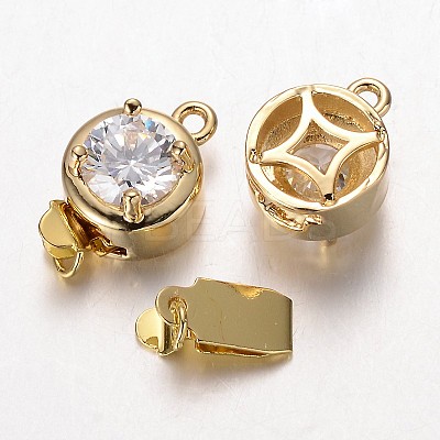 Brass Cubic Zirconia Box Clasps X-ZIRC-O020-13G-NR-1