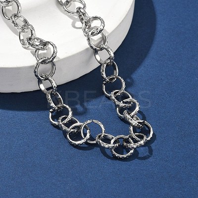 304 Stainless Steel Textured Rolo Chain Necklaces for Women NJEW-U050-01P-1