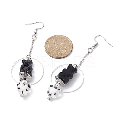 Acrylic Bear & Lampwork Heart Dangle Earrings EJEW-JE05416-01-1