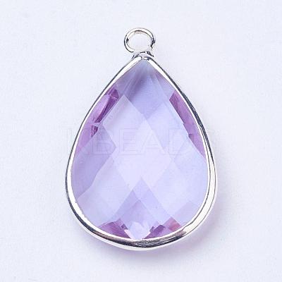 Silver Color Plated Brass Glass Teardrop Pendants GLAA-M006-A-14S-1
