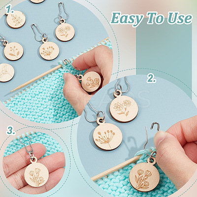 Wooden Pendant Stitch Markers FIND-WH0110-776-1