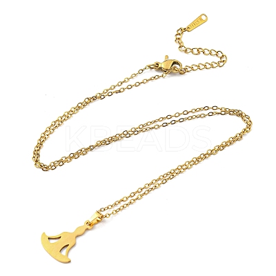 201 Stainless Steel Yoga Human Pendant Necklace with Cable Chains NJEW-Q317-16G-1
