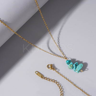 Synthetic Turquoise Nuggets Pendant Necklaces with Brass Chains for Bestie YM3563-1-1