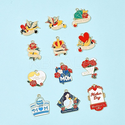 24Pcs 12 Styles Mother's Day Theme Alloy Enamel Pendants ENAM-FS0002-77-1