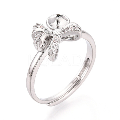 Bowknot Brass Micro Pave Cubic Zirconia Cup Peg Ring Settings KK-N274-25P-1