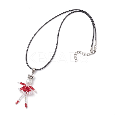 2Pcs 2 Colors Alloy Glass Beaded Christmas Doll Pendant Necklaces NJEW-MZ00135-1