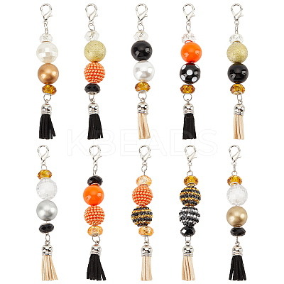 10Pcs 10 Styles Glass & Acrylic & Resin Beaded Pendant Decorations HJEW-AB00259-1