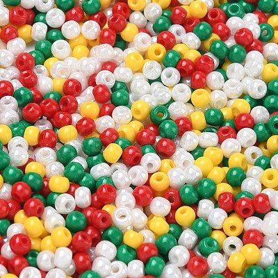 4 Colors Christmas 6/0 Glass Round Seed Beads SEED-X0058-06-1