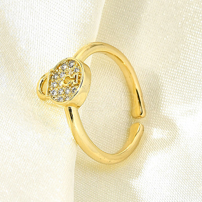 Brass Micro Pave Clear Cubic Zirconia Cuff Rings for Women RJEW-S399-14G-1