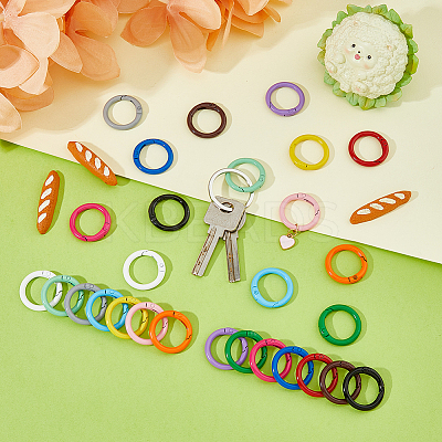 28Pcs 14 Colors Spray Painted Alloy Spring Gate Rings FIND-HY0003-01-1