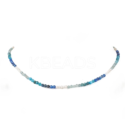 3.5MM Faceted Round Natural Apatite & Kyanite and Potato Natural Pearl Beaded Necklaces with 304 Stainless Steel End Chains NJEW-JN05974-01-1