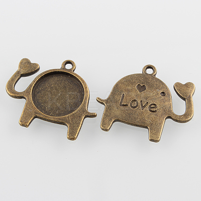 Lovely Elephant with Love Alloy Pendant Cabochon Settings PALLOY-N0088-54AB-NF-1