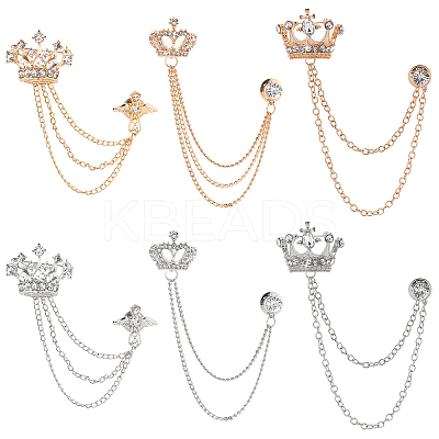 6Pcs 6 Style Long Chain Tassel Dangle Alloy Rhinestone Brooches JEWB-CA0001-12-1
