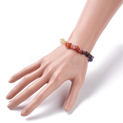 Kids 7 Chakra Natural Mixed Stone Chip Beads Stretch Bracelet with Heart BJEW-JB07377-1