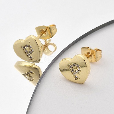 Rack Plating Brass Micro Pave Clear Cubic Zirconia Stud Earrings EJEW-K299-01G-P-1