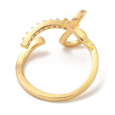 Brass with Cubic Zirconia Open Cuff Rings RJEW-B052-02G-1