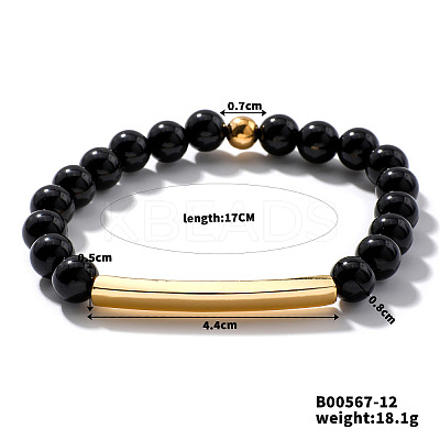Natural Black Onyx Stretch Bracelets CL6256-5-1