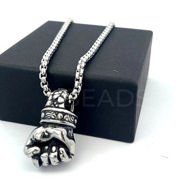 Minimalist Hip-Hop 304 Stainless Steel Fist Pendant Necklaces for Men ZI2468-1