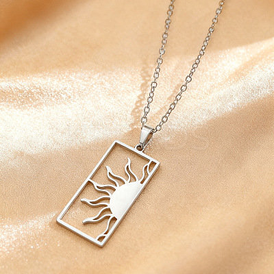 201 Stainless Steel Hollow Rectangle Pendant Necklaces FS-WGDFCCD-03-1