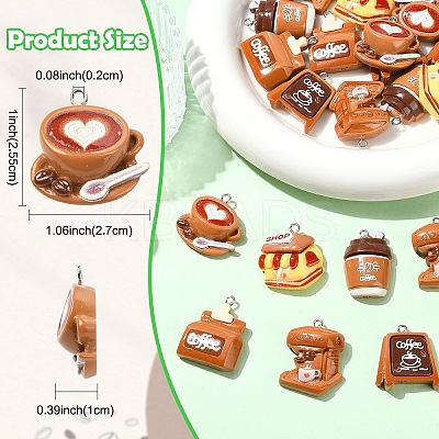 24Pcs 6 Styles Coffee Theme Opaque Resin Pendants RESI-YW0006-18-1