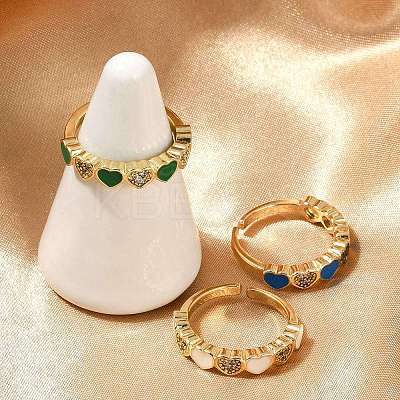 Brass Micro Pave Clear Cubic Zirconia Enamel Cuff Rings for Women RJEW-L113-033G-1