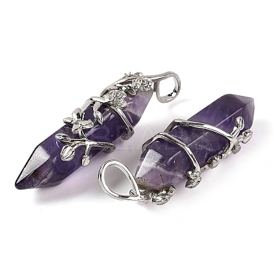 Natural Amethyst Double Terminal Pointed Pendants G-C144-03P-02-1