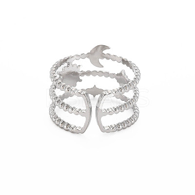 Non-Tarnish 304 Stainless Steel Sun and Moon Open Cuff Ring for Women X-RJEW-S405-152P-1