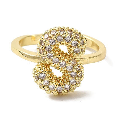 Rack Plating Letter Brass Micro Pave Clear Cubic Zirconia Adjustable Rings for Women KK-S391-03G-S-1